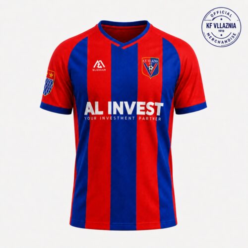 Bluza KF Vllaznia 26_27 front KB Bluza Zyrtare KF Vllaznia - Kuq e Blu për sezonin 2026 – 2027